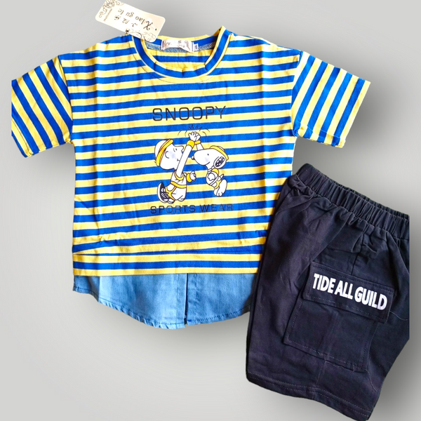 Snoopy Printed Line Shirt with Short - 2 Pc Suit