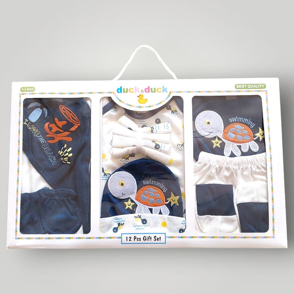 Blue & White - Turtle Printed Gift Box Starter Set 12 Pcs