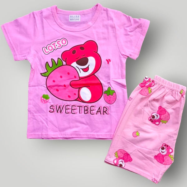 Sweet Bear Printed Pink Soft/Malai Stuff Suit (Imported)