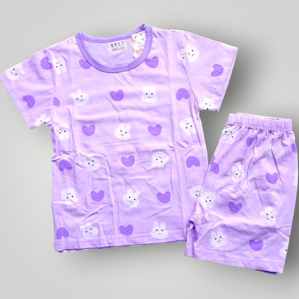 Purple Heart Printed Soft/Malai Stuff Suit (Imported)