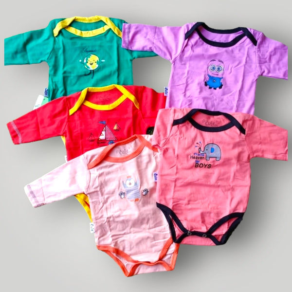 Set of 5 Full Sleeves Bodysuits/Rompers (Multi Color)