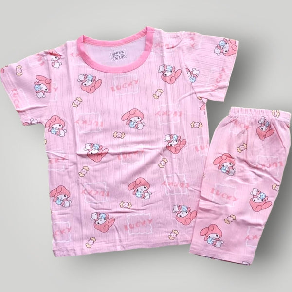 Hello Kitty Printed Pink Soft/Malai Stuff Suit (Imported)